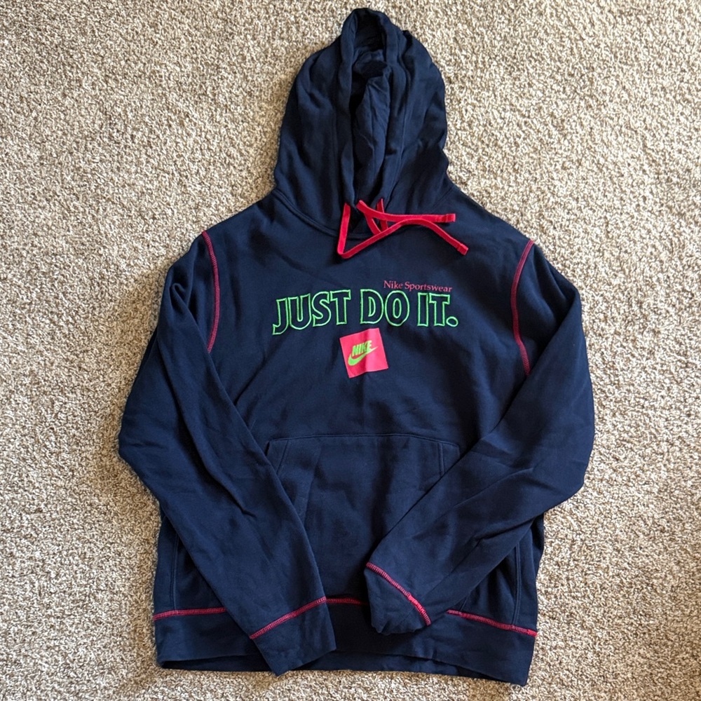 Nike Blue Hoodie with Red and Green Details